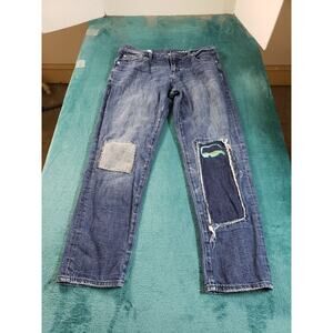 Gap Jeans Sz 28 Womens Blue Denim Cotton Ladies Mid Rise Patchwork Boyfriend